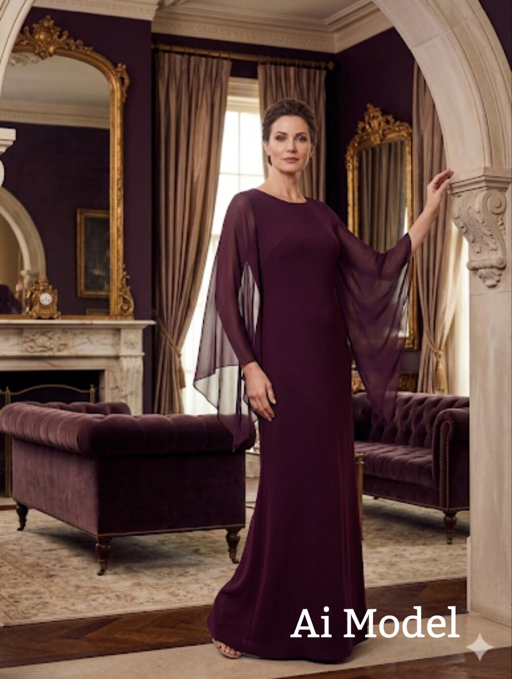 Calvin klein Floating Sleeve Evening Gown | NWT | Size 14 Wine/Burgundy elegant
